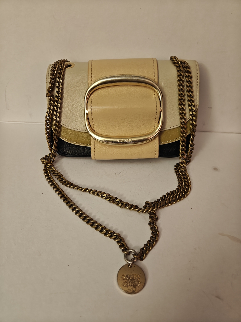 See By Chloe Hopper All Leather Crossbody Beige And Black Bag